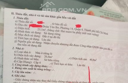 Bán nhà riêng Phường 14, Quận 4