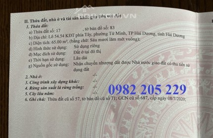 Cần bán ô đất lô 54.54 khu đô thị phía Tây Nam Cường giá 2,5 tỷ, mặt tiền 5m, diện tích 65m2, hướng Tấy.