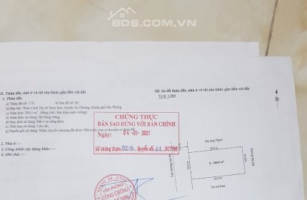 Bán Đất Tặng Nhà Xưởng Sau Trường Cao Đẳng  Du Lịch Hải Phòng, Cách Hạ, Nam Sơn, An Dương. DT 200m2(10x20m) ĐƯỜNG 12m. Giá chỉ 3,8 tỷ