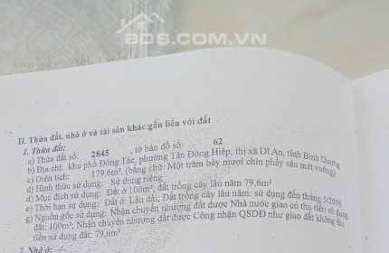 Bán nhà mặt tiền đường Đông Tác, Tân Đông Hiệp, TP. Dĩ An. 179,6m2