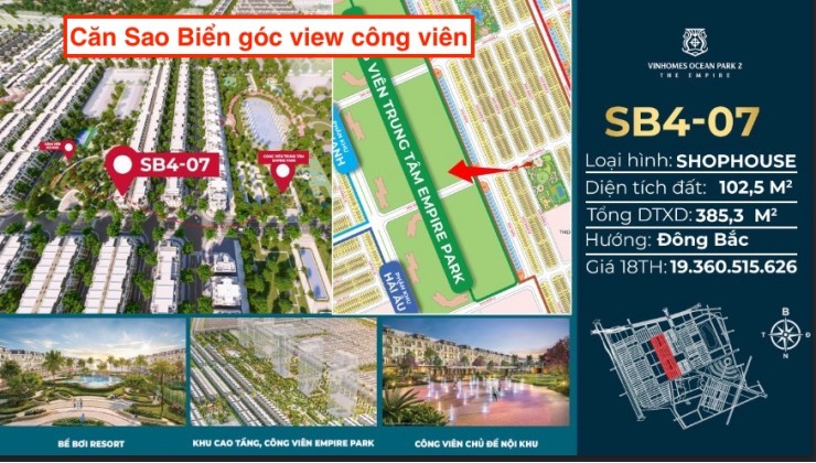 Em bán căn góc Sao Biển ký mới chủ đầu tư view trực diện công viên