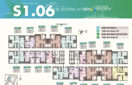 Cần Bán Nhanh Căn 2205, Tòa S1- 06  Chung cư Vinhomes Smart City,3PN+2VS, DT: 76m, ban công Hướng  ĐN giá 3,5 tỷ