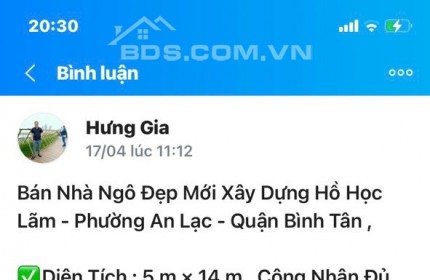 NGỘP BANK GIẢM 200 TR BÁN GẤP  HẺM XH HỒ HỌC LÃM ANLAC BTAN 62M 2 LẦU CHỈ 4,1 TỶ