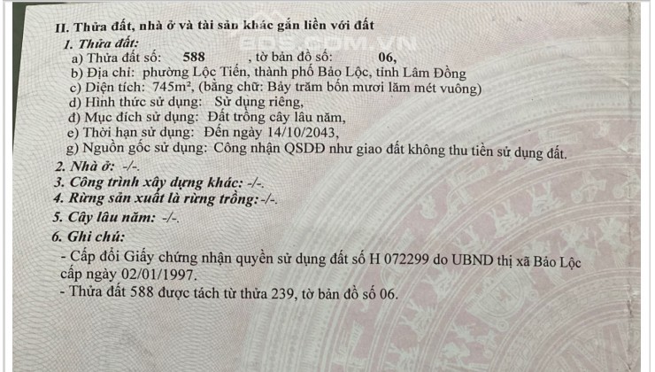Chính chủ bán đất sổ Lộc Tiến, Bảo Lộc, Lâm Đồng