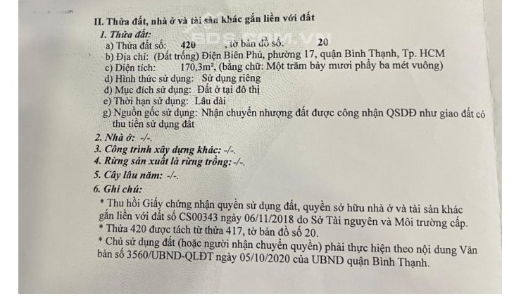 Bán đất HXT Nguyễn Cửu Vân, Phường 17, Bình Thạnh (sát vách quận 1) DTKV 11x16 công nhận 170m2 GPXD Hầm 5 lầu, Giá giảm 36 tỷ còn 31,5 tỷ bán.