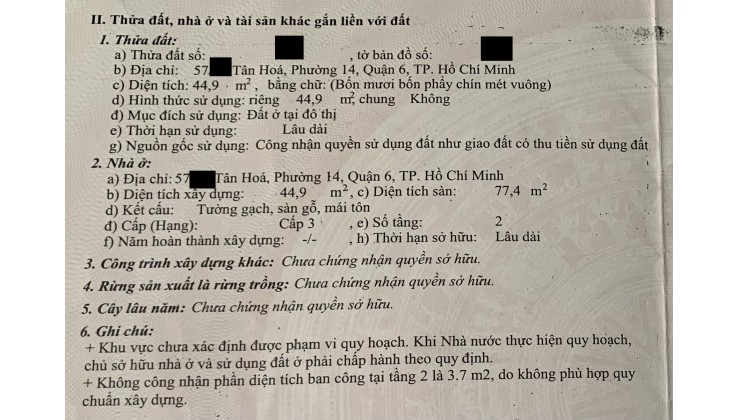 Bán nhà chính chủ Tân Hoá 45m2 hẻm 1 sẹc thông