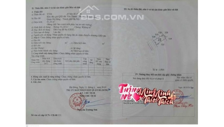 BÁN ĐẤT ĐẤU GIÁ PHƯỜNG BIÊN GIANG HÀ ĐÔNG HÀ NỘI 62 M GIÁ 2.05 TỶ