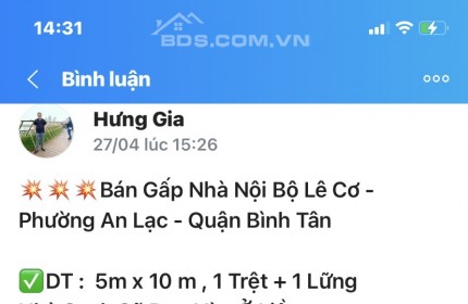 Ngân Hàng Dí Giảm 200 Tr Bán Gấp Hẻm Nội Bộ Lê Cơ 50m 2 Lầu 2 PN chỉ 3.59 Tỷ