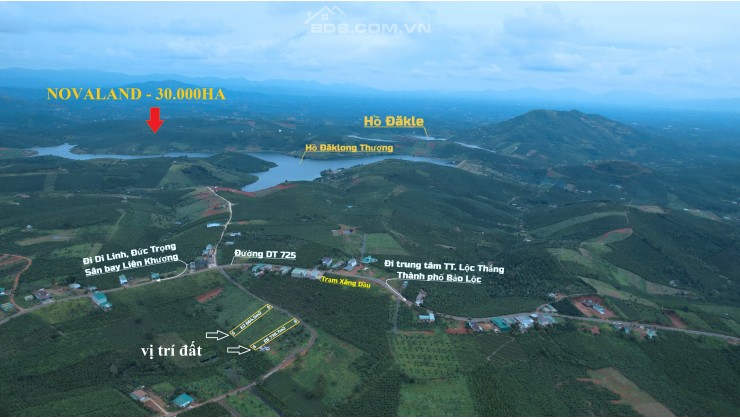 Đất Thổ Cư View Hồ Daklong Thượng, Mặt Tiền Đường DT725 Đi Đà Lạt, Giá chỉ 2,6 triệu/m2, SHR