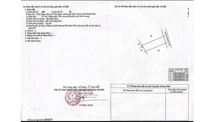 Bán lô đất 81m2 thôn Ngọc Hội, xã Vĩnh Ngọc, TP.Nha Trang