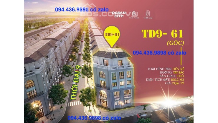 Cần bán căn góc xây 5 tầng đối diện chung cư Masteri tại Vinhomes OCP 3