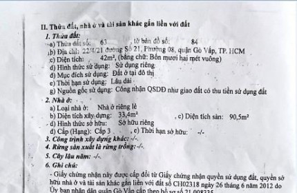 Nhà giá rẻ HXH đường số 21, P8, Gò vấp. DTCN42m2 trệt 2 lầu. Giá còn 4,4 tỷ