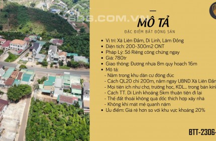 Gần 300m2, đất Di Linh - Lâm Đồng, sổ riêng, đất ở nông thôn, giá chỉ 780 triệu