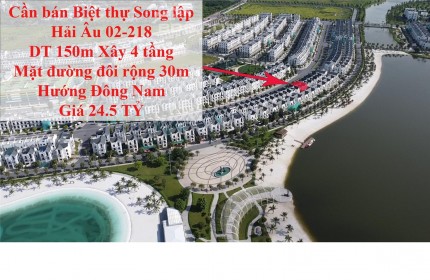 Chính chủ cần bán Biệt thự Song Lập HẢI ÂU 02 Vinhomes Ocean Park Gia Lâm Hướng Đông Nam