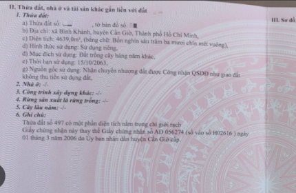 - Chủ gửi lô đất Nông Nghiệp tại xã Bình Khánh, huyện Cần Giờ.