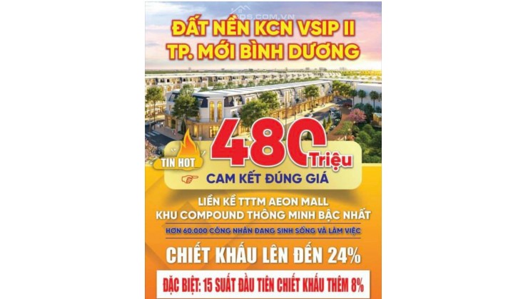 Cần bán đất liền kề KCN VSIP 2 tỉnh Bình Dương, 480tr