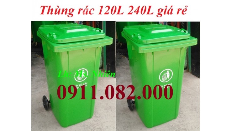 Cung cấp thùng rác nhựa, thùng rác 120l 240l 660l màu xanh giá rẻ tại kiên giang- lh 0911082000