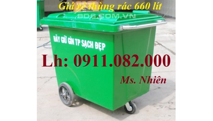 Cung cấp thùng rác nhựa, thùng rác 120l 240l 660l màu xanh giá rẻ tại kiên giang- lh 0911082000