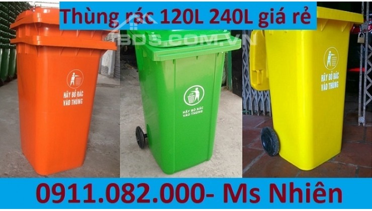 Cung cấp thùng rác nhựa, thùng rác 120l 240l 660l màu xanh giá rẻ tại kiên giang- lh 0911082000