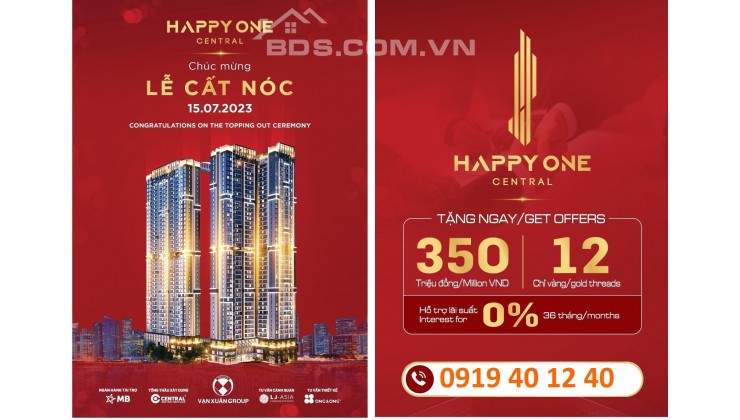 Happpy One Central BD, căn góc 2pn 2wc view SVĐ Gò Đậu, ưu đãi 600tr tặng 12 chỉ vàng, giao full nội thất cao cấp