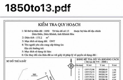 BÁN ĐẤT FULL THỔ CƯ THÔN TRUNG 1, DIÊN ĐIỀN, DIÊN KHÁNH