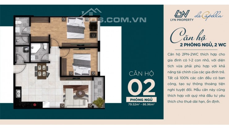 Chính chủ đầu tư bán căn hộ 2PN 80m2 nhà mới, giao nhà ở ngay chỉ 5,1tỷ.