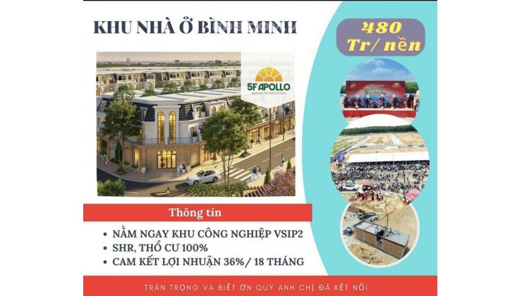 Bán đất dự án Khu nhà ở Bình Minh thị xã Bến Cát, trả trước chỉ 480 triệu