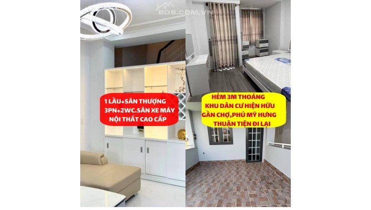 Nhà mới 3 Tầng Sổ hồng 74m2 hẻm thẳng 3m gần Phú Mỹ Hưng Q7