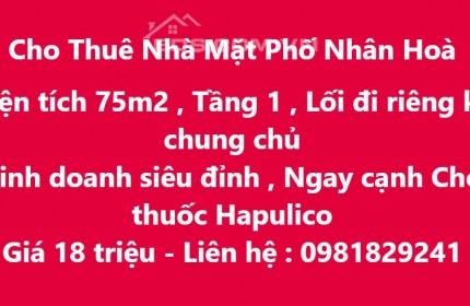 Cho thuê nhà Mặt phố Nhân Hoà 75M2 giá 18 triệu, kinh doanh siêu đỉnh