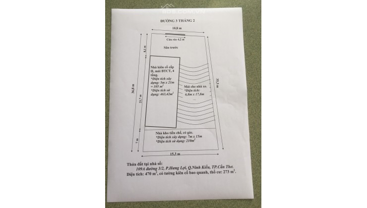 ⚡Bán gấp nhà cấp 2 MT 3/2⚡ , trệt 4 lầu , DT 273m2 ⚡, ngang 11m nở hậu 15m⚡