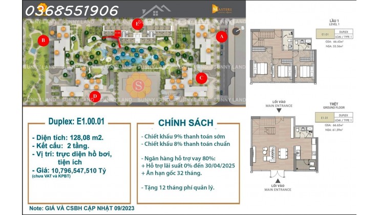 Duplex Masteri Central Point, Căn hộ Tầng trệt Khu Compound 128m2 Chỉ 10.7 Tỷ