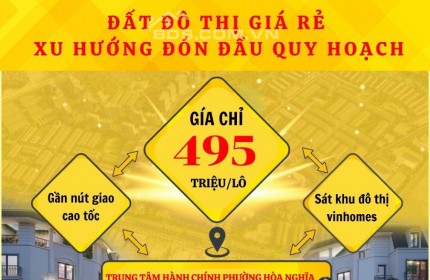 Bán 2Lô đất gần với QH Vinhomes Dương Kinh-Kiến Thụy đã được Hải Phòng chấp thuận 240ha với vốn đầu tư hơn 23 nghìn tỷ đồng. Giá bán 495Tr/Lô.