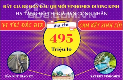 Bán lô đất đường to giá bình dân trung tâm quận Dương Kinh- gần Vinhomes- Hải Phòng. Giá hấp dẫn 495Tr/Lô- sổ đỏ chính chủ.