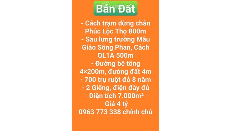 Bán 7000m2 đất Sông Phan Bình Thuận. SHR 4 tỷ. Lh:0963773338.