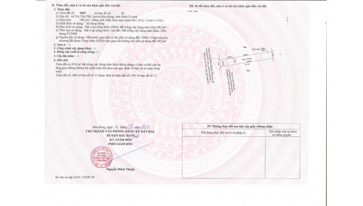 Chủ gửi lô mặt tiền dt750, đối diện kcn Bàu Bàng, Bình Dương