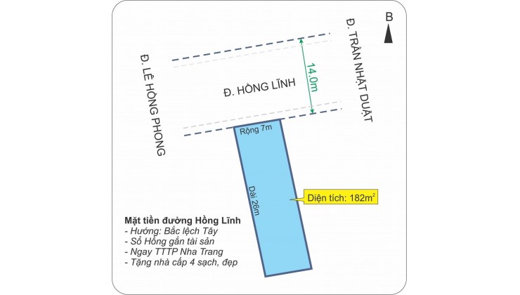 - Bán đất tặng nhà cấp 4 mặt tiền đường Hồng lĩnh  TTTP Nha trang khu vực bàn cờ  - Diện tích thực:  204,7m2 ngang 7m