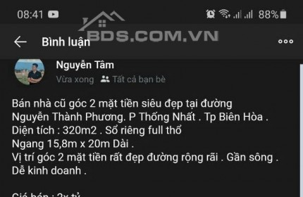 BÁN NHÀ GÓC 2 MẶT TIỀN NGUYỄN THÀNH PHƯƠNG . PHƯỜNG THỐNG NHÁT . TP BIÊN HÒA . 0938974428