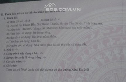 Bán 146m2 thổ cư huyện Cần Giuộc, SHR chỉ 9tr/m2. Lh;0932637343.