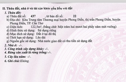 Cần bán nền trung tâm huyện Phong Điền 122.5m SHR 2,95 tỷ. Lh:0909020397