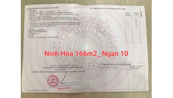 CHÀO ĐÓN CƠ HỘI SỞ HỮU LÔ ĐẤT ĐẸP TẠI NINH THÂN, NINH HOÀ, KHÁNH HÒA GIÁ CHỈ 550TR CÓ SẴN THỔ CƯ-LH 0906 359 868