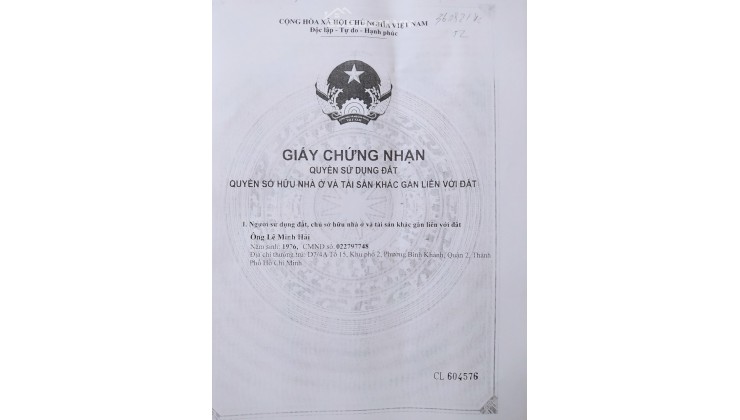 Bán nhà chính chủ, phường Thạnh Lộc, quận 12, TpHCM