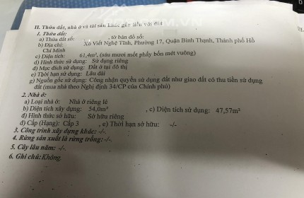 cần bán nhà hẽm đường nguyễn cửu vân p17, quận bình thạnh