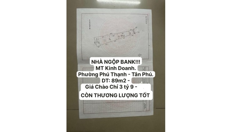 MẶT TIỀN KINH DOANH - ĐƯỜNG TRẦN QUANG CƠ - P PHÚ THẠNH - Q TÂN PHÚ - DT: 89m2 ( NỞ HẬU 5.5M ) GIÁ CHÀO 3.9 TỶ. CÒN TL TỐT.