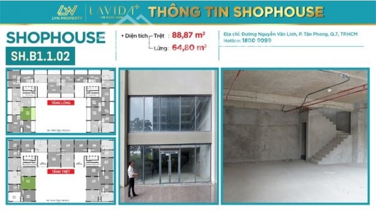 Cần cho thuê shophouse kinh doanh tại dự án Lavida Plus quận 7, 105m2 giá thuê 50,4 tr/th