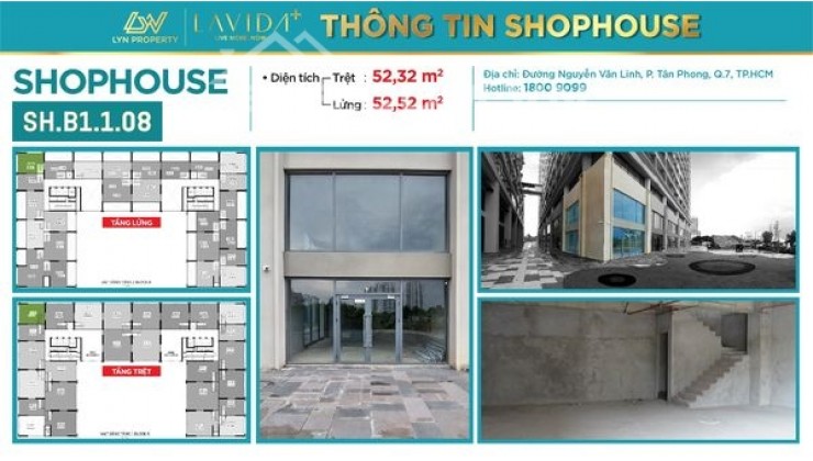 Cho thuê shophouse dạng duplex tại dự án Lavida Plus quận 7, giá chỉ từ 525k/m2