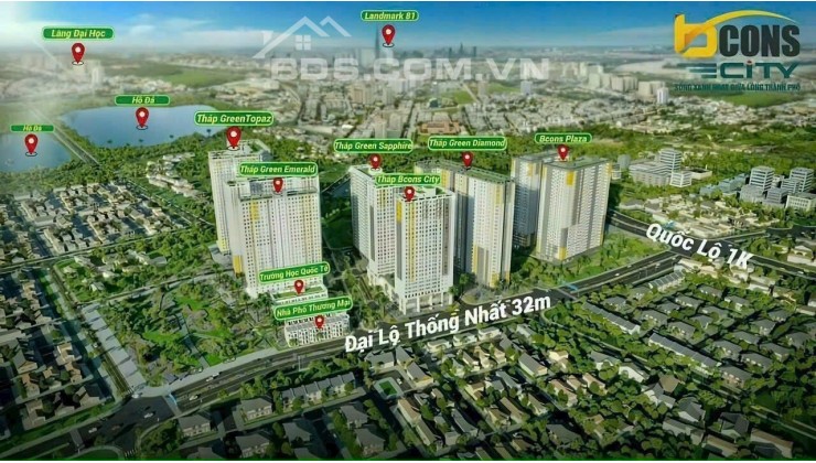 Siêu Đãi Tháng 12 chiết khấu 11,3% Căn hộ BCONS CITY Làng Đại Học Thủ Đức 2PN+2WC giá chỉ 1,5 Tỷ/căn. Nhận ngay cam kết cho thuê 10tr/th suốt 2 năm.