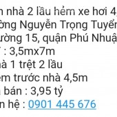Bán nhà 2 lầu HXH 4,5m Nguyễn Trọng Tuyển P15, Q.Phú Nhuận 24.5m 3.95 tỷ. Lh:0901445676