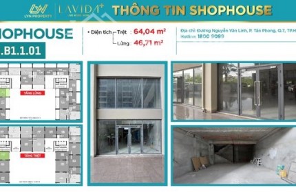 Cần cho thuê shophouse kinh doanh tại dự án Lavida Plus quận 7, 105m2 giá thuê 50,4 tr/th