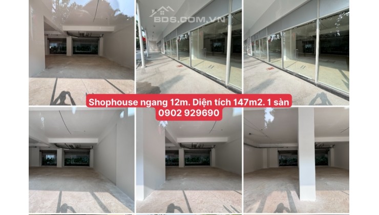 Shophouse mặt tiền rộng 12.5m2 có thể ngăn ra làm 2 mặt bằng. Diện tích 147m2, thiết kế 1 sàn, mua trực tiếp