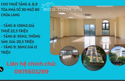 Chính chủ cho thuê tầng 4, 8,9 nhà 30 ngõ 80 Chùa Láng, Đống Đa, Hà Nội